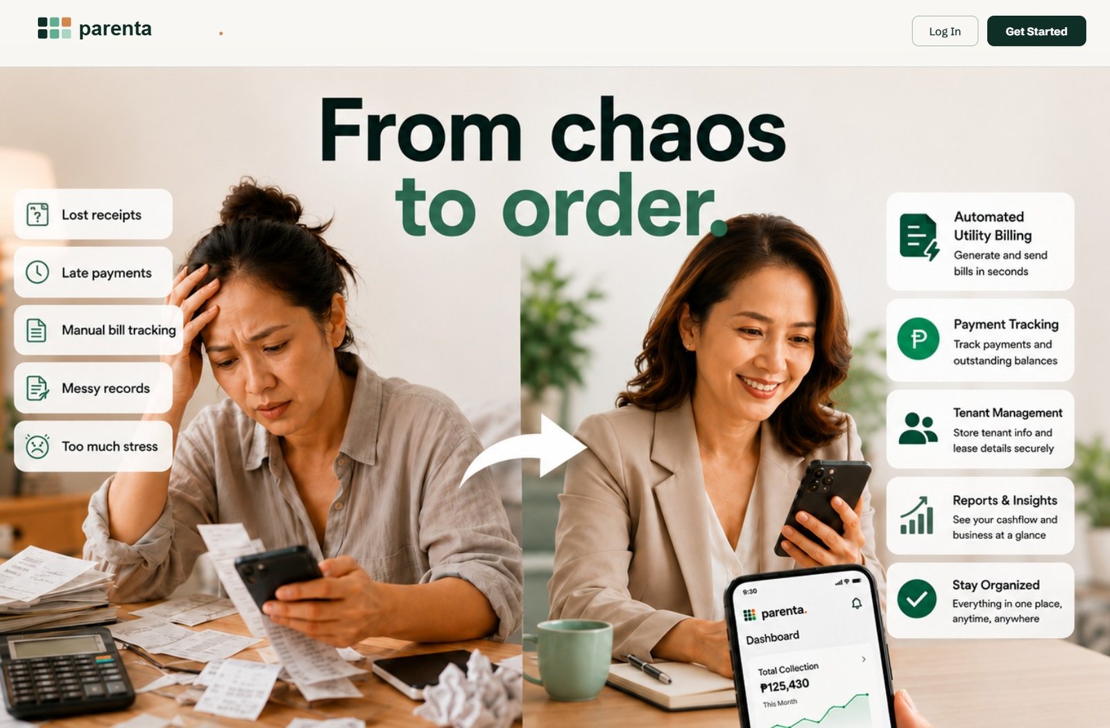 Parenta landing page — from chaos to order