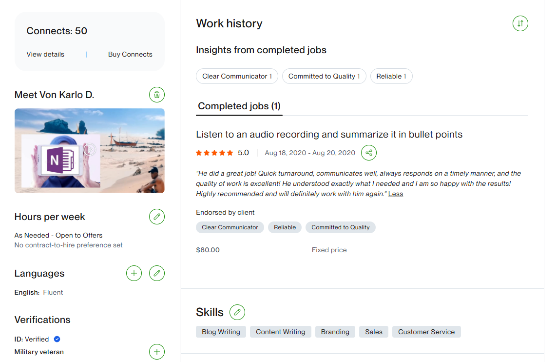 Upwork client review